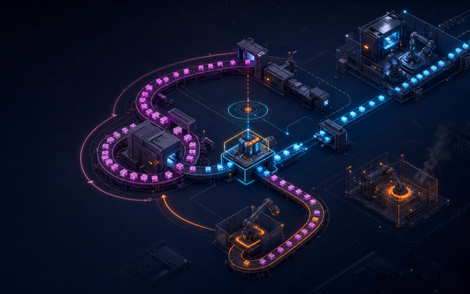 A process flow with a visible handoff bottleneck, rework loop, and one controlled improvement path